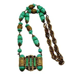 Antique Signed Czechoslovakia Brydcka and Altman Peking Glass Necklace (A1204)
